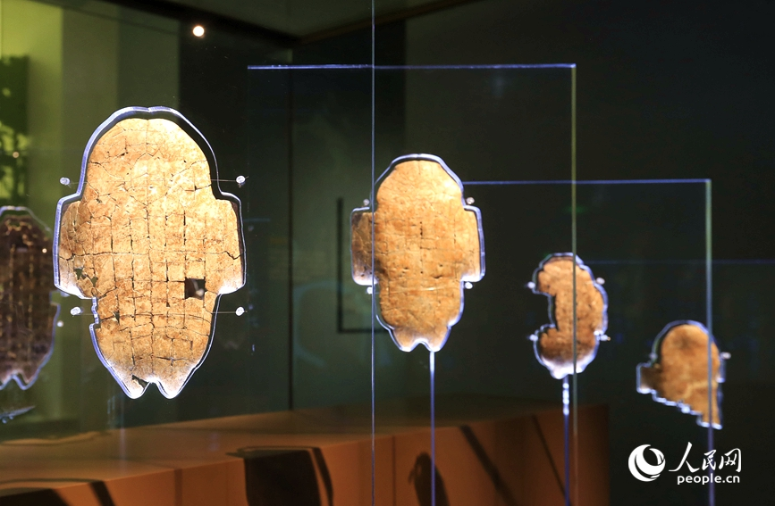 殷墟博物館展出的甲骨文。人民網(wǎng)記者 慎志遠(yuǎn) 攝